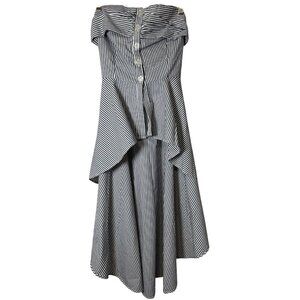 NY‎ & Company Women’s Size S Gray White Striped Stretch Ruffle Tiered Dress NWT